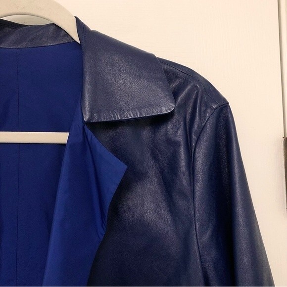 Lafayette 148 New York Blue Leather Jacket Open Front 2 - Picture 2 of 6